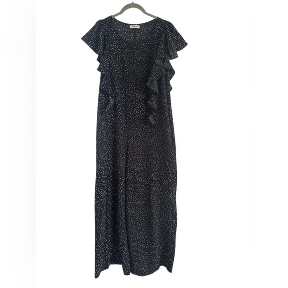 MAX STUDIO Black White Polka Dot Ruffle Sleeve Jumpsuit Wide Leg Cropped - Picture 4 of 12